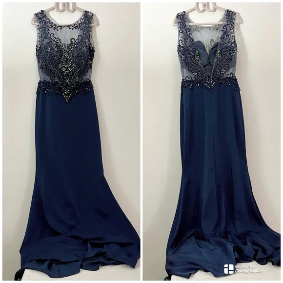 Sumptuous Navy Blue Embellished Evening Gown size 0 - Picture 1 of 16